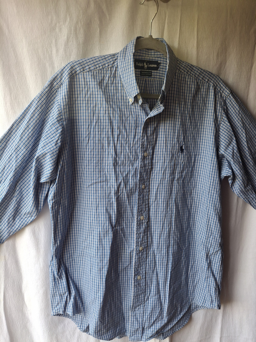 Ralph Lauren Light Blue and White Checked Button-Down Shirt - Men's